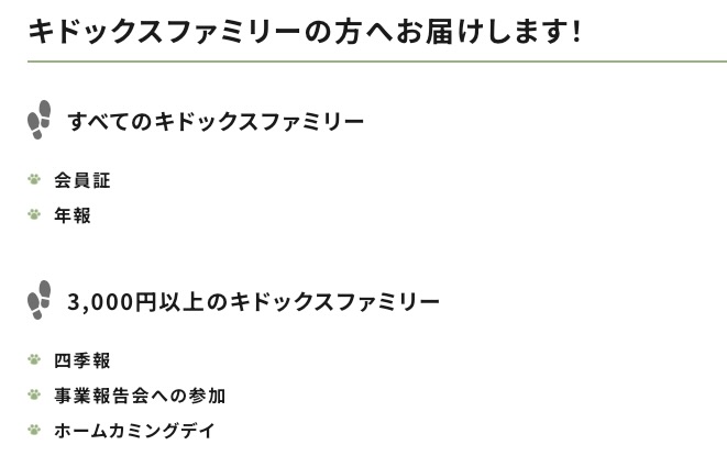 会員証、年報、四季報、事業報告会への参加、ホームカミングデイ