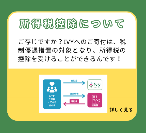 所得税控除について：ご存じですか？IVYへのご寄付は、税制優遇措置の対象となり、所得税の控除を受けることができるんです！