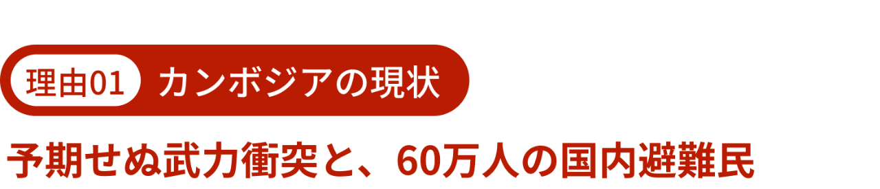 理由01カンボジアの現状｜予期せぬ武力衝突と、60万人の国内避難民