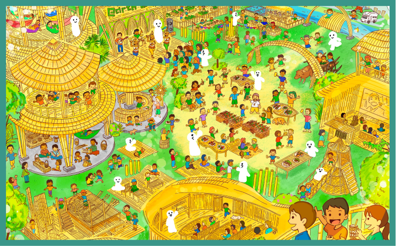 現地ビジョンマップに似顔絵 ・お名前掲載+似顔絵が掲載された ポストカード10枚セットお届け