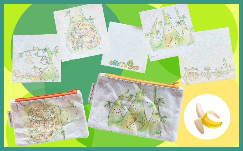 バナナペーパーセット（小ポーチ、中ポーチ、コースター5枚）