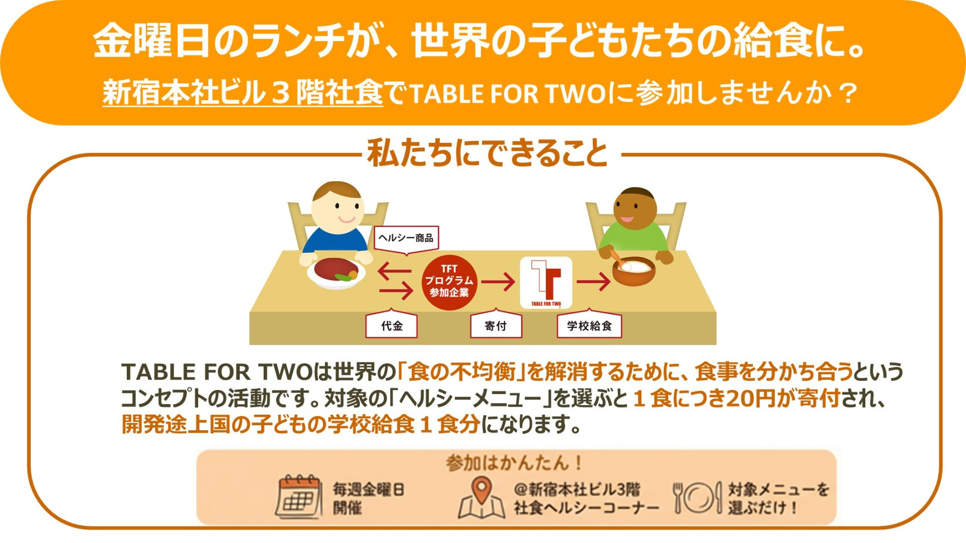 対象メニューを食べて寄付！食を通じて世界の子どもたちを応援